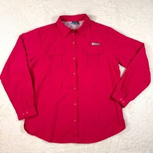 Willit Women's Outdoor Nylon Button Up Shirt Pink UV Protection Sz L Hiking